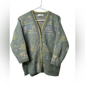 Vintage Camela Button-Up Cardigan Size 8 Medium Pastel Tapestry Knit Cottagecore
